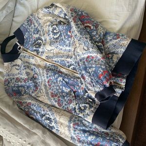 Free People Paisley Quilted Bomber Jacket Navy - S